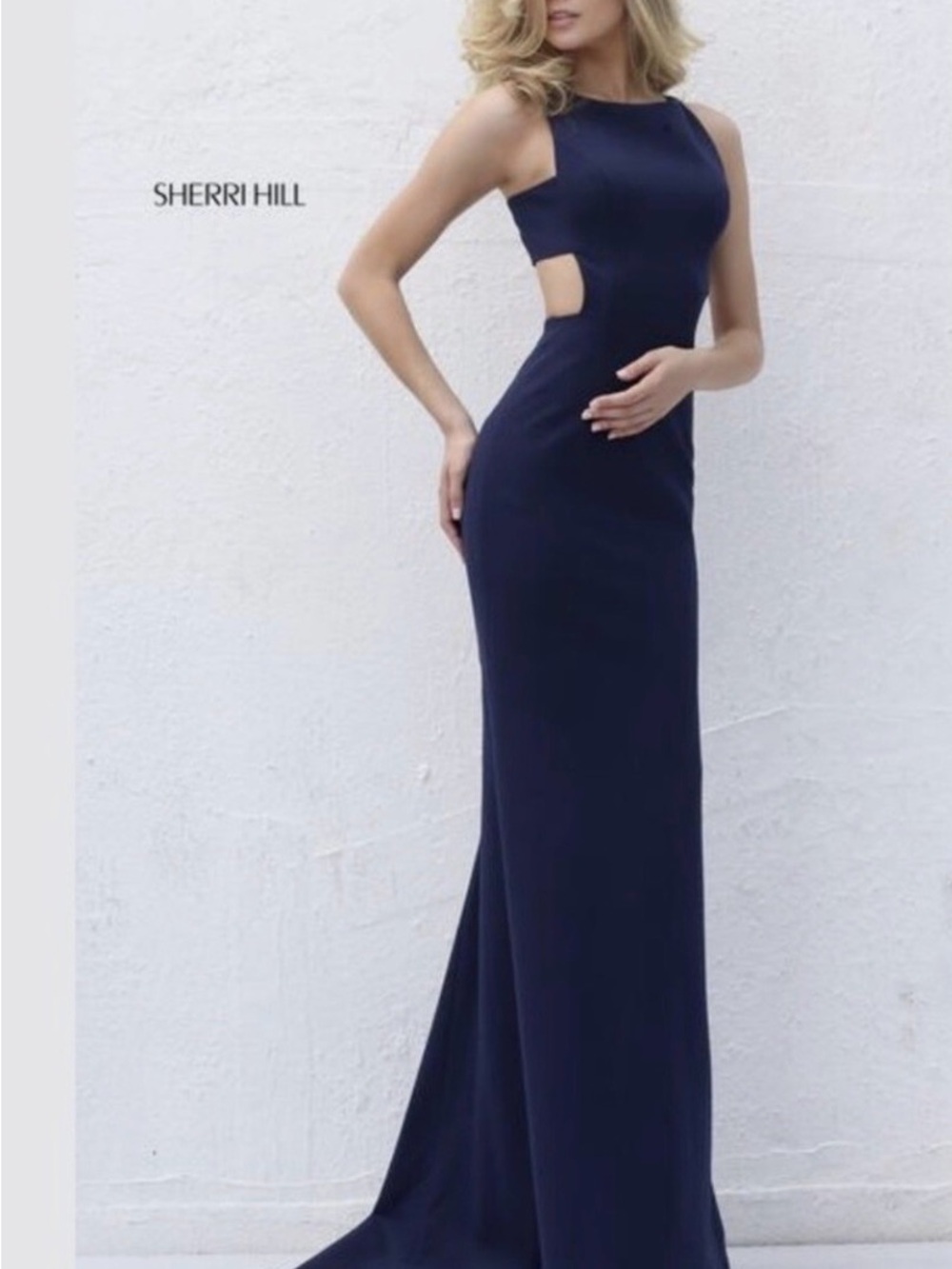Sherri Hill Navy Cutout Maxi Gown